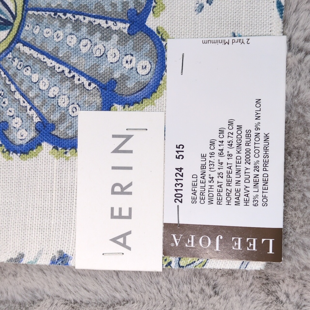 Aerin for Lee Jofa Fabrics - Cerulean and Green Floral Fabric - Picture 3 of 4